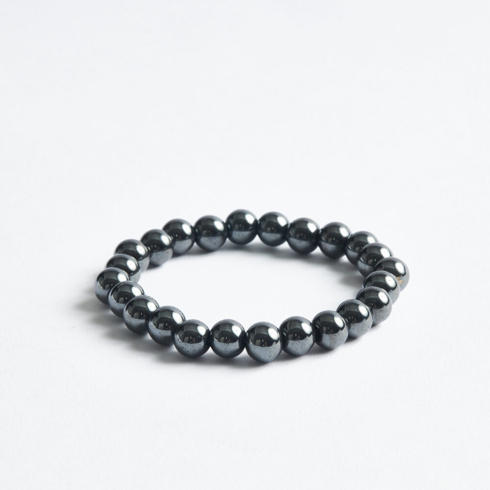 Hematit doğal taş 8mm bileklik ön görünüm.