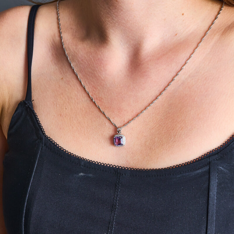 Amethyst pendant 925 sterling silver with purple stone detail